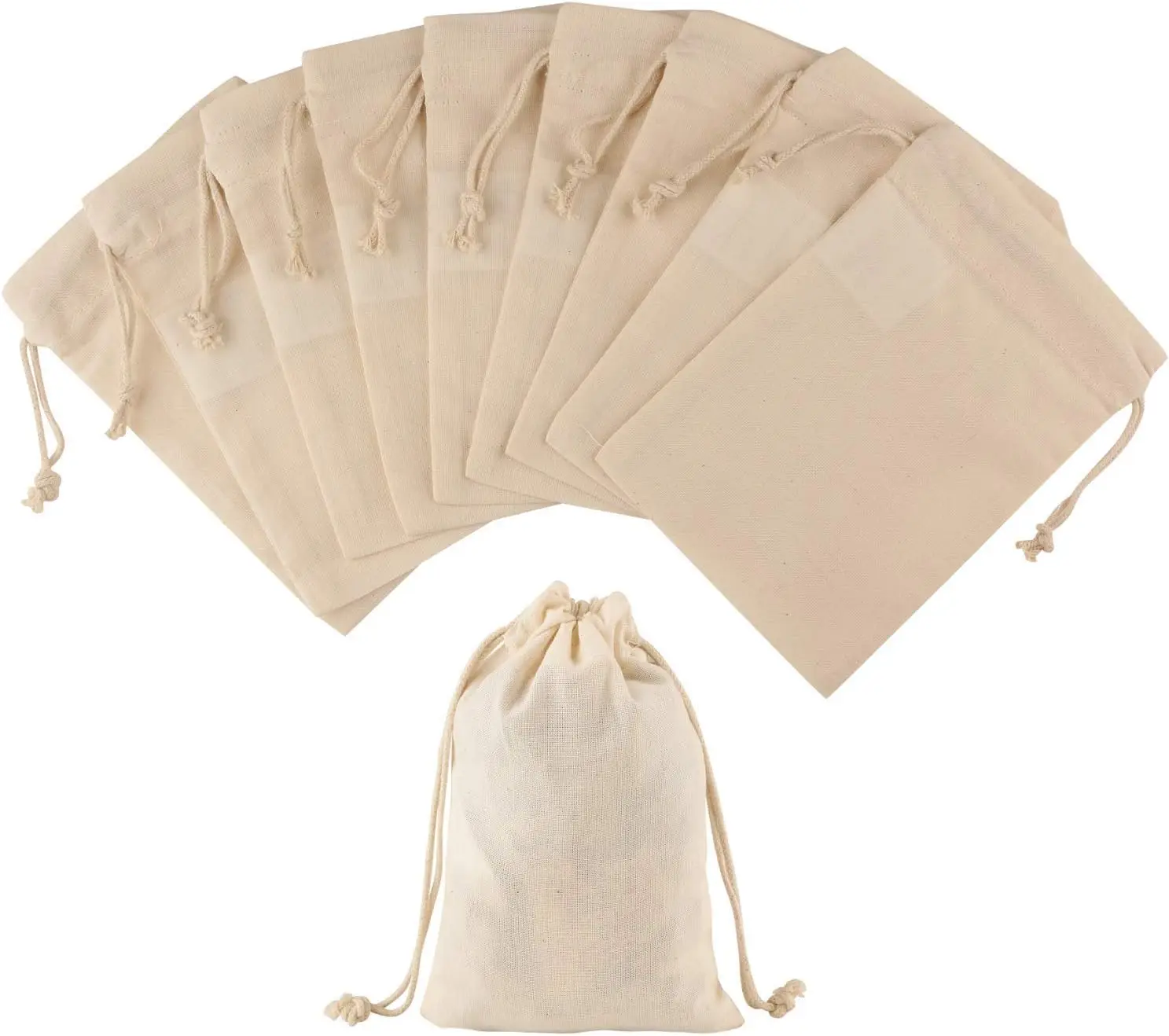 Eco Friendly Custom Size Natural  Reusable Doule Linen Drawstring Bag Cotton Muslin Bag