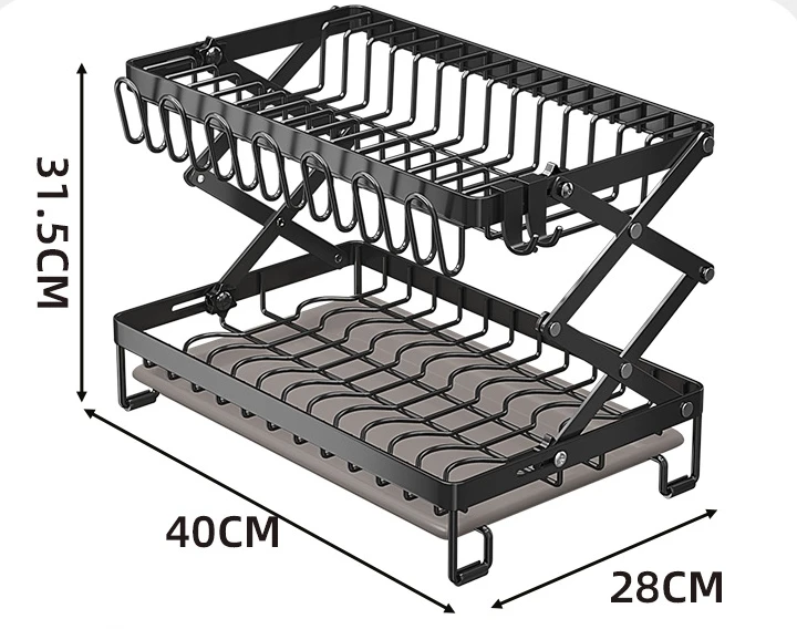 Multi-Functional Double-layer Dish Drain Rack Carbon Steel Folding X-shaped Counter Top Kitchen Drain Rack