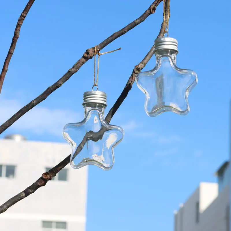 Christmas Decoration Bottle Plastic Juice Bottle 50ml PET Drink Bottle Christmas Tree Star Shape with Aluminum Cap