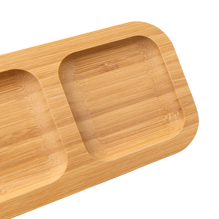 Hot Selling 3 Grids Natural Bamboo Dry Fruit Serving Plate Divider Multi-functional Tray for Nuts Appetizer Snack