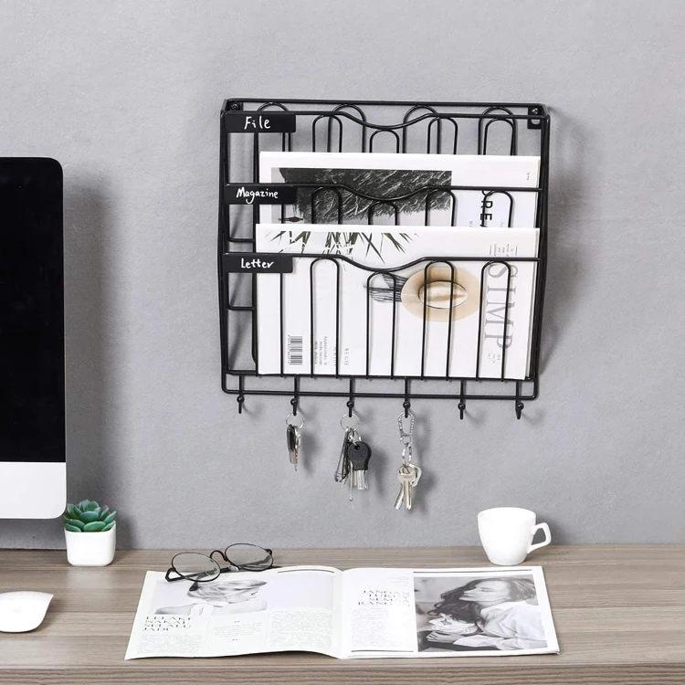 Durable Hanging File Desk Organizer Wire Mesh Metal Wall File Mounted For Office Home Gold Rose Gold Magazine Holder