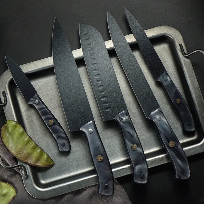 EUNA 5 PCS Knife Set Professional Kitchen Knives With Comfortable Acrylic Handle and Coating