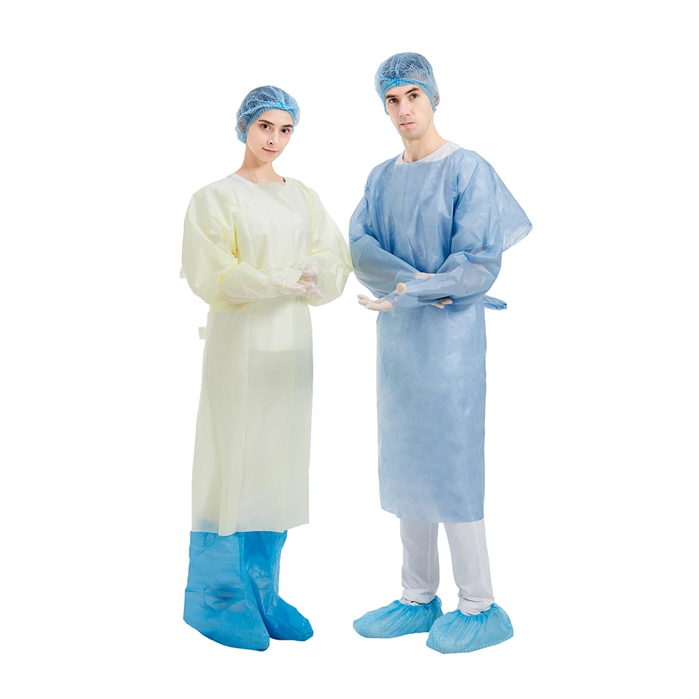 Haixin Group surgical cpe gown smms sms gown PE coated 510 K aami level 2 disposable gown disposable