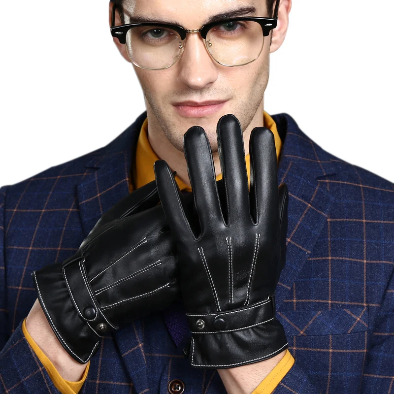 Customized YD5514 Other Sports Men leather gloves winter Warm Lining  sheepskin Lamb Leather Bike Car Driving fashion Gloves