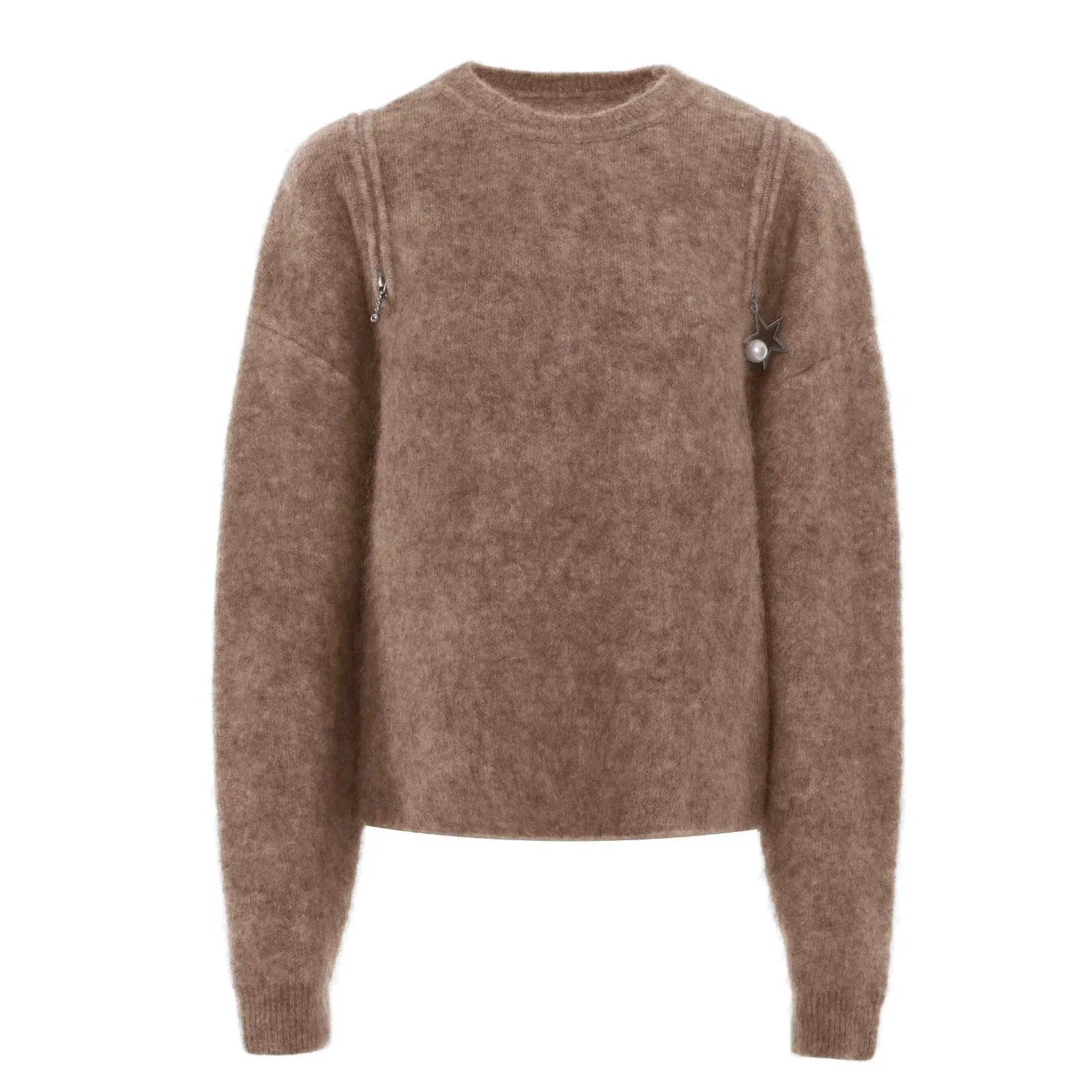 FYB OEM mohair wool loose boutique unisex knit  crewneck colorblock chunky knit  Pullover sweater