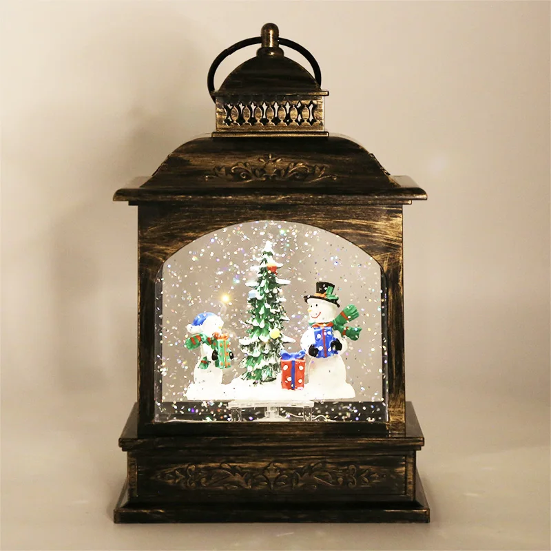 Custom Round Led Music Box resin Snow Globe Jesus nativity snowman cardinal Christmas led light plastic Lantern Decorations