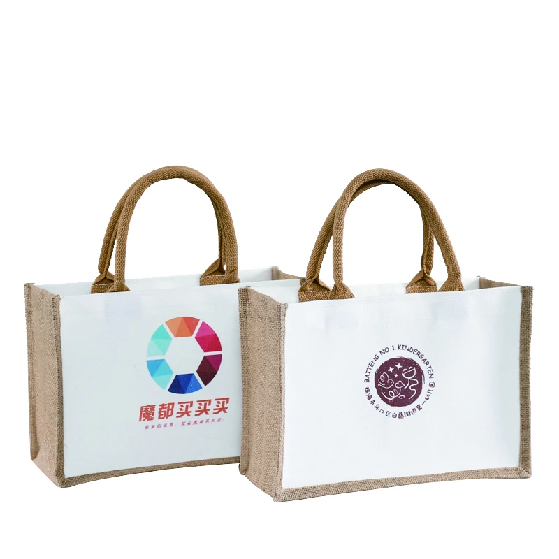 High Quality Foldable Jute Shopping Tote Bags Custom Logo Printed Eco Recycle Grocery Bag Linen Jute Tote Bag