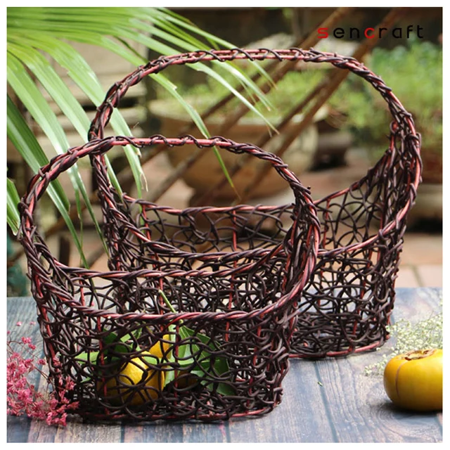 Vietnam Customized Wholesale Belly Straw Basket Woven Natural Handmade Rattan with Handles