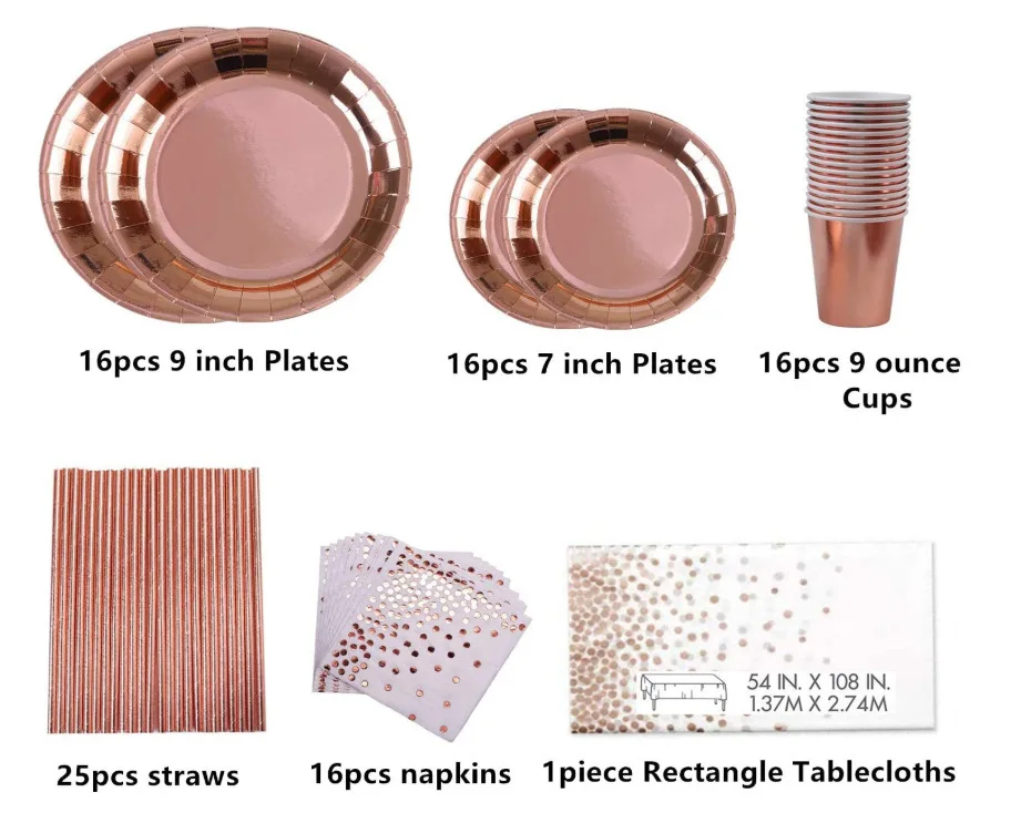 Принимаем заказы на набор бумажных тарелок из розового золота JIPAI, скатерть для баннеров, украшения для праздника и вечеринки