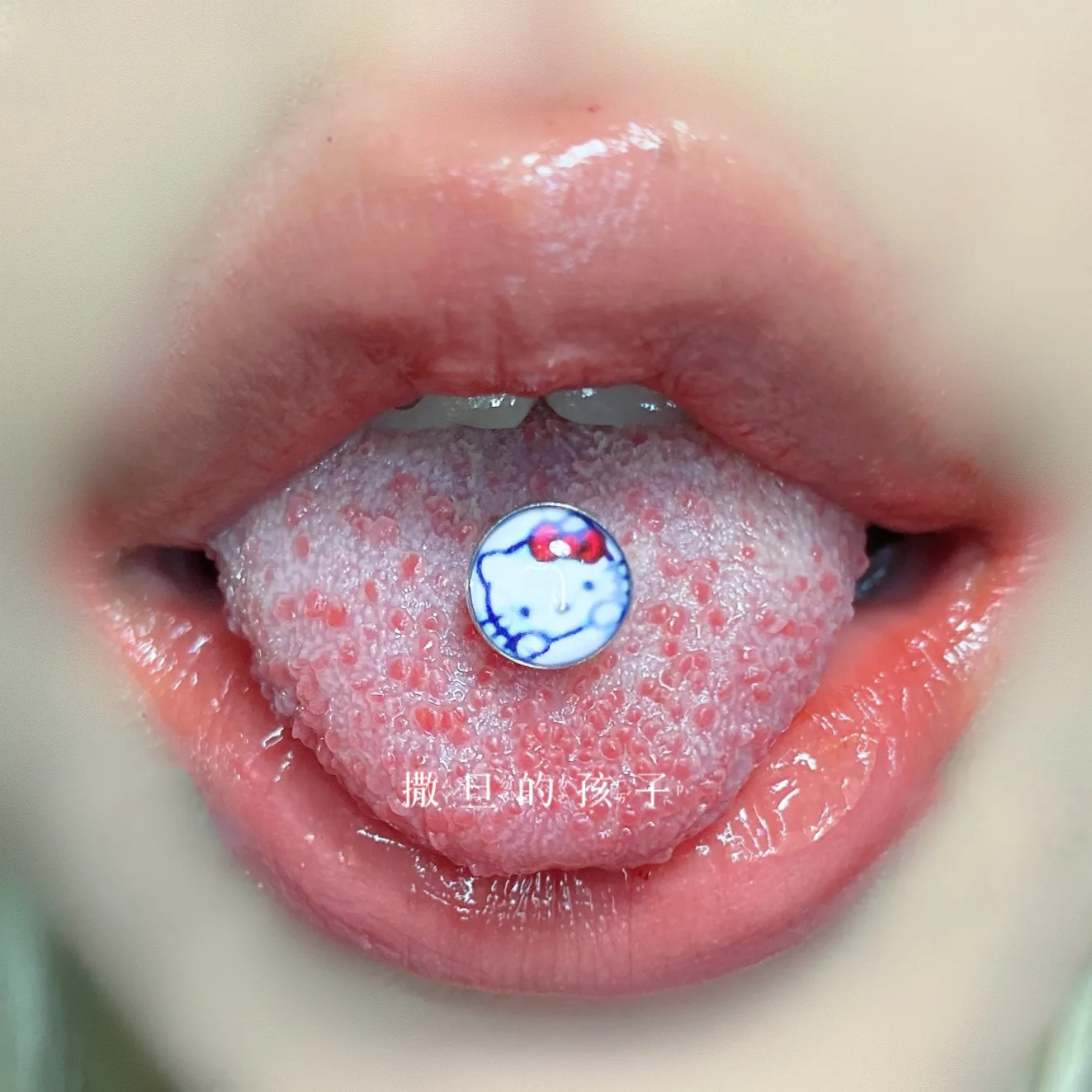 Body Piercing jewelry Hello Kitty Cat Tongue Ring Dropping Oil Tongue Nail Punk Spicy Girl