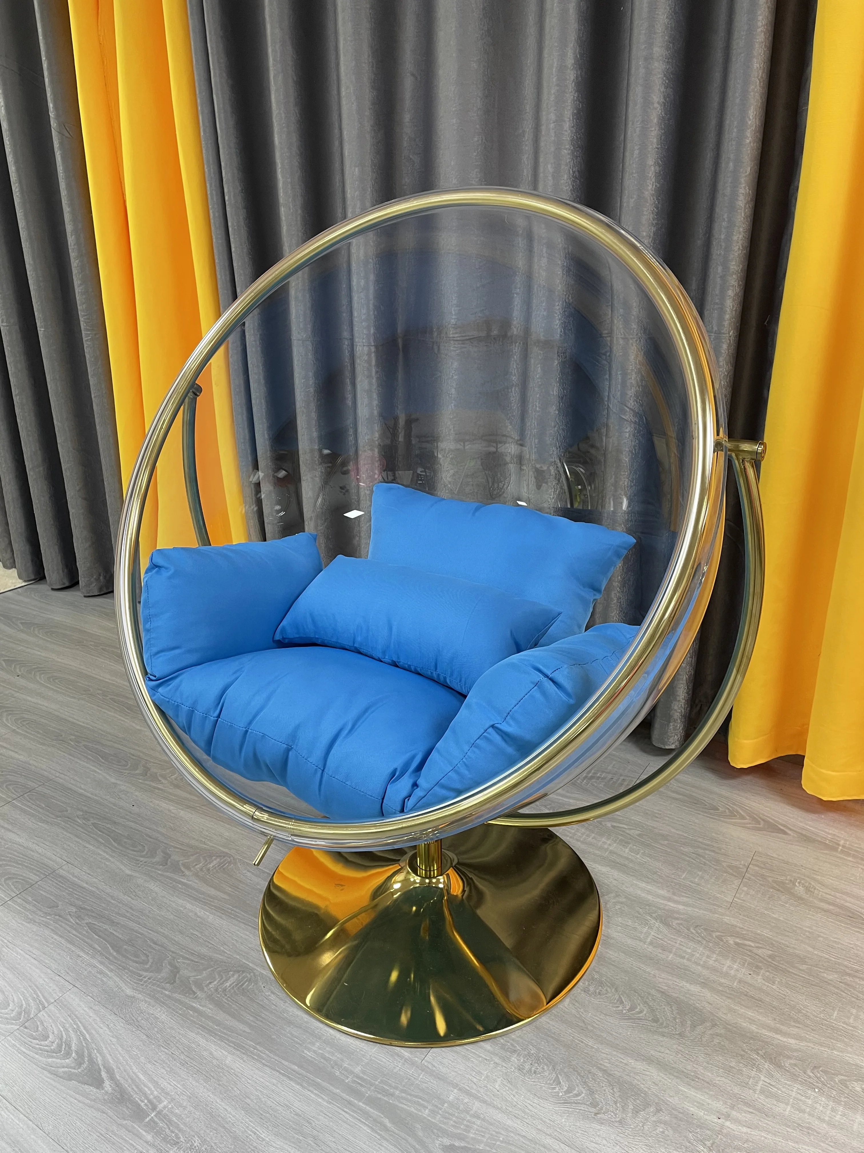 Luxury Gold Acrylic Hanging  Swing chair outdoor Floor Stand  Bubble Chair for living room garden bedroom hotel chair