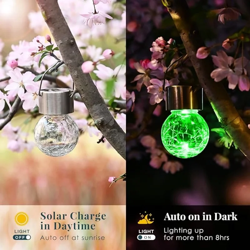 Outdoor Garden Hanging Waterproof Solar Cracked Glass Ball Led Candle Lanterns Candle Mission Lights