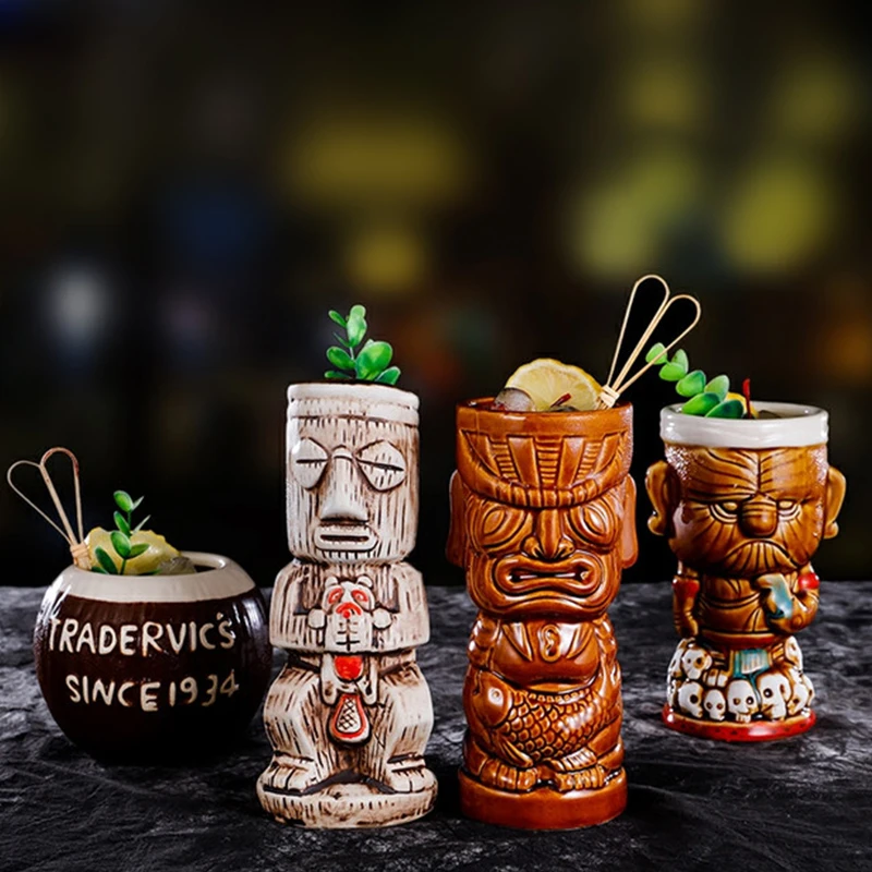 Wholesale Custom Reusable Ceramic Funny Creative TIKI Cocktail Glasses Hawaii Tiki Cup Tiki Martini Glass Mugs Bar