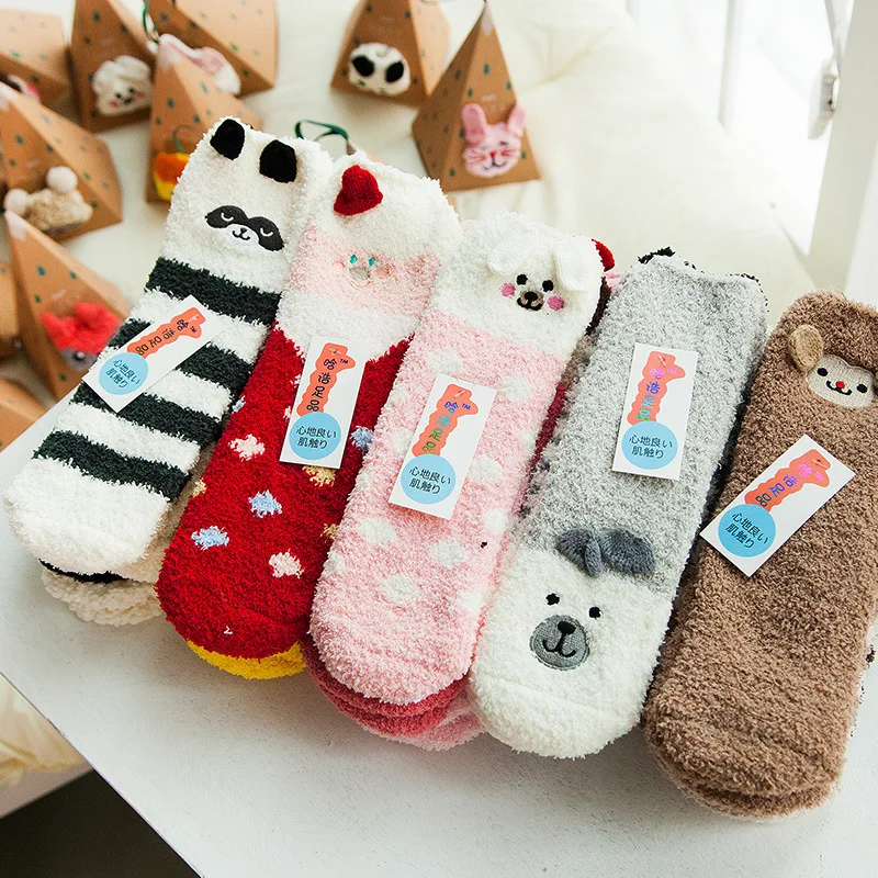 Winter Cute Animal Soft Warm Fuzzy Fluffy Women Girls Children 3D Christmas Socks with Gift Box