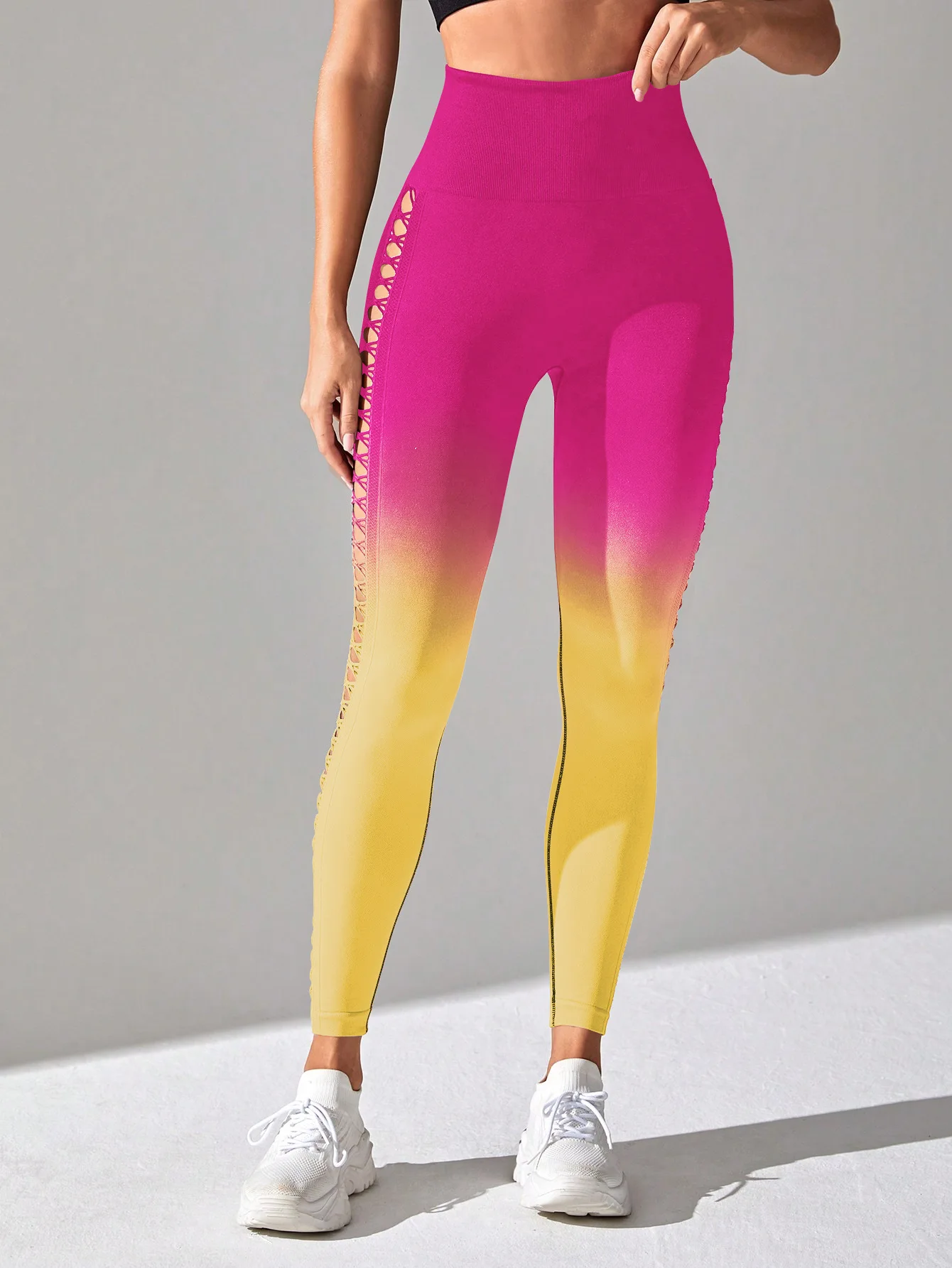 Ombre Tie Dye Double Push Up Yoga Leggings Women Gym Fitness Sports Wear Seamless Workout Tights Running Hollow yoga Pants LOGO