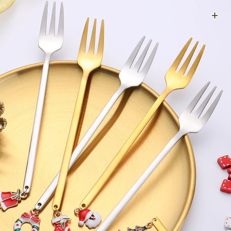 Metal Golden Plated Christmas Spoon Set Mirror Polished Stainless Steel Coffee Tea Dessert Spoons and Forks Gift Set Flatware
