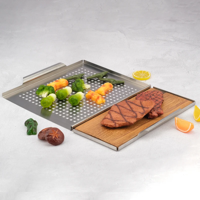 Hot sale stainless steel  bbq grills tray with wood plank