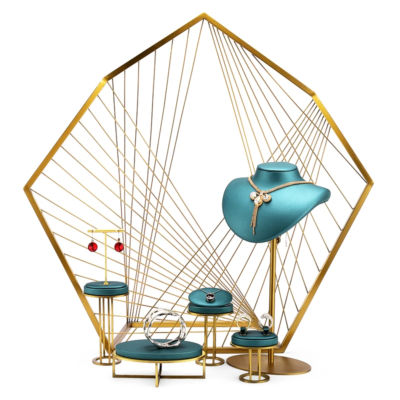 DIGU Metal+leather jewelry display stand set ring necklace ear stud earring pendant custom luxury jewelry display stand