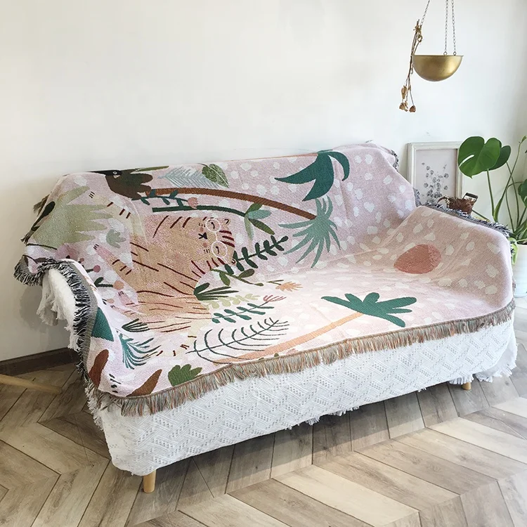 Custom Cotton Polyester Yarn Dye Weaving Accept Custom Artwork With Logo Cheap Throws Sofa Tapestry Knitted Woven Blanket