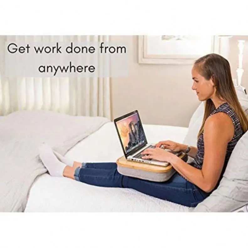Bamboo Lap Desk With Laptop Storage Compartment Pillow Cushioned Accessories Book Stand