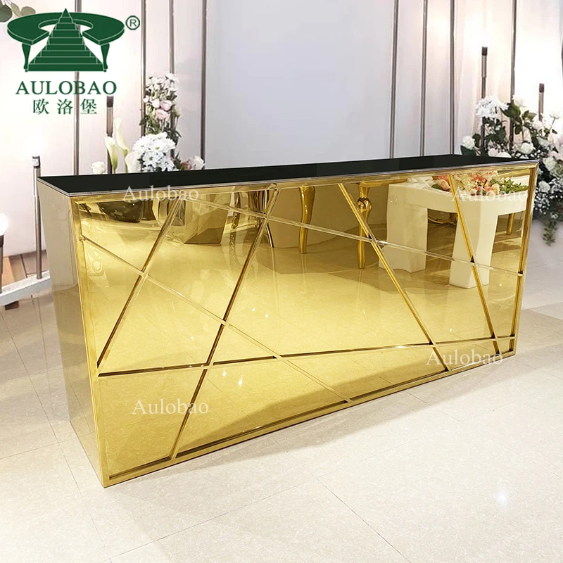 dubai bar furniture gold stainless steel metal glass top bar counter for nightclub