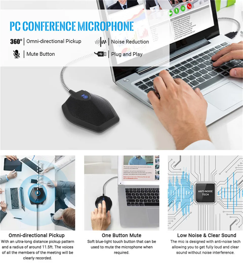 Mute Button Usb Conference Microphone G11 Boundary Microphone