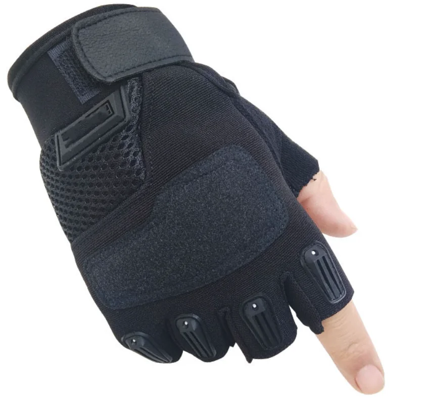 Protective Shock Resistant Half Finger Army Military Tactical Gloves Black