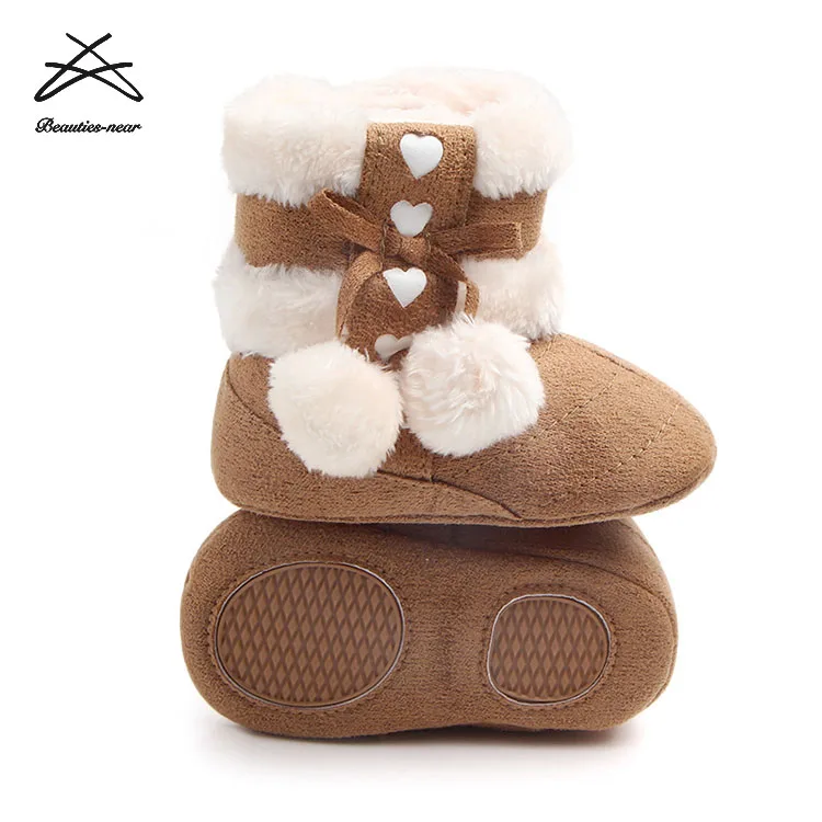 Winter Infant Newborn Baby Girls Fur Plush Boots Ball Warm Shoes Christmas Children Ankle