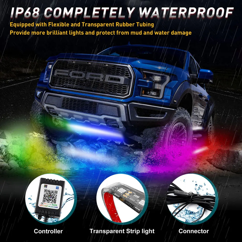 Управление через приложение бесперебойный цвет RGB автомобильный светильник комплект неоновый для нижнего корпуса автомобильная светодиодная лента