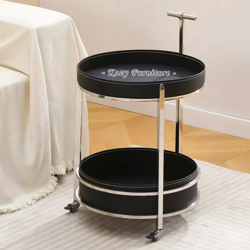 Light Luxury Stainless Steel Frame Leather PU Top Small Size Coffee Table