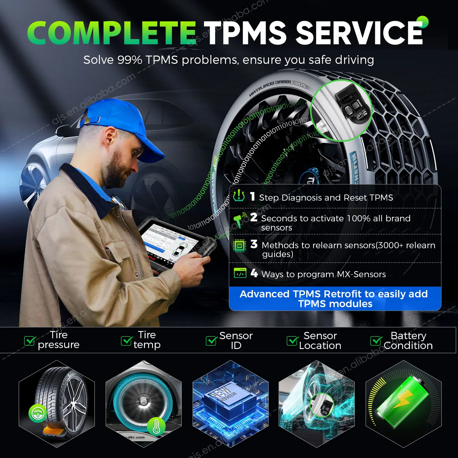 [US VERSION] Autel MaxiCheck MX900 TS Vehicle Diagnostic MX 900 Auto TPMS Sensor Tire Gauge Altar MX808 obd2 scanner Tools