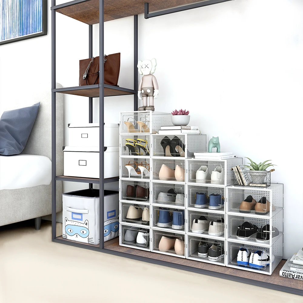 Custom Stackable Foldable Plastic Home Square Transparent Clear Acrylic Pet Sneakers Shoe Container Storage Box