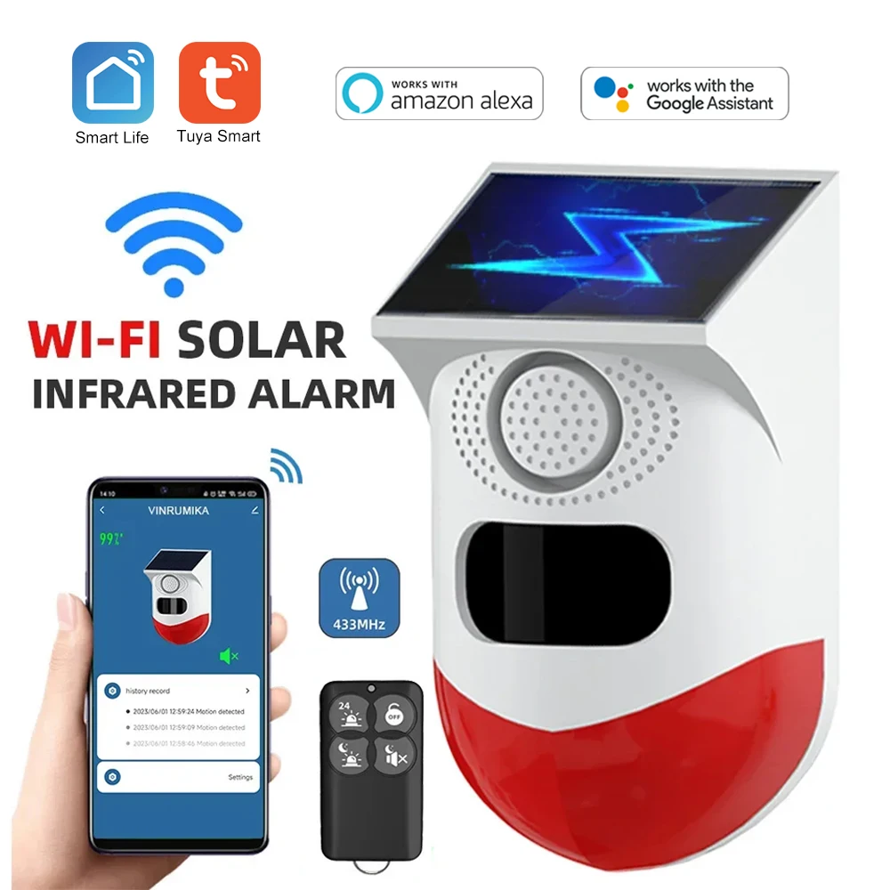 Tuya Smart WiFi Infrared Detector Alarm System Solar Siren outdoor PIR Aram Wireless Siren with RF433 Remote Controller
