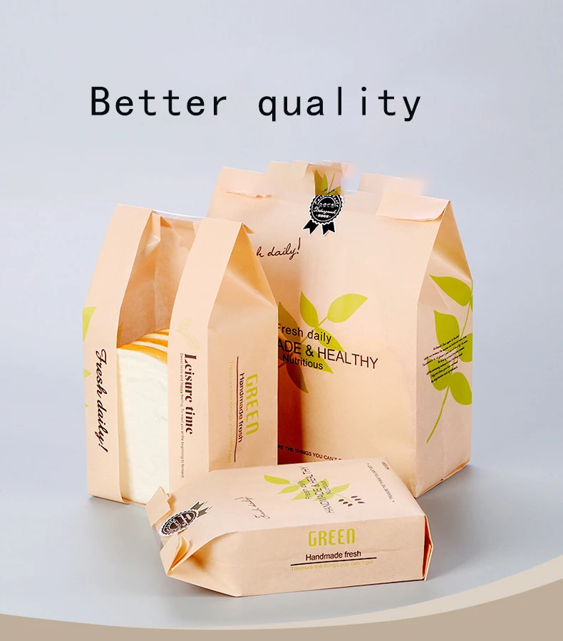 wholesale Kraft paper semi-transparent grease-proof bread and toast packaging bag