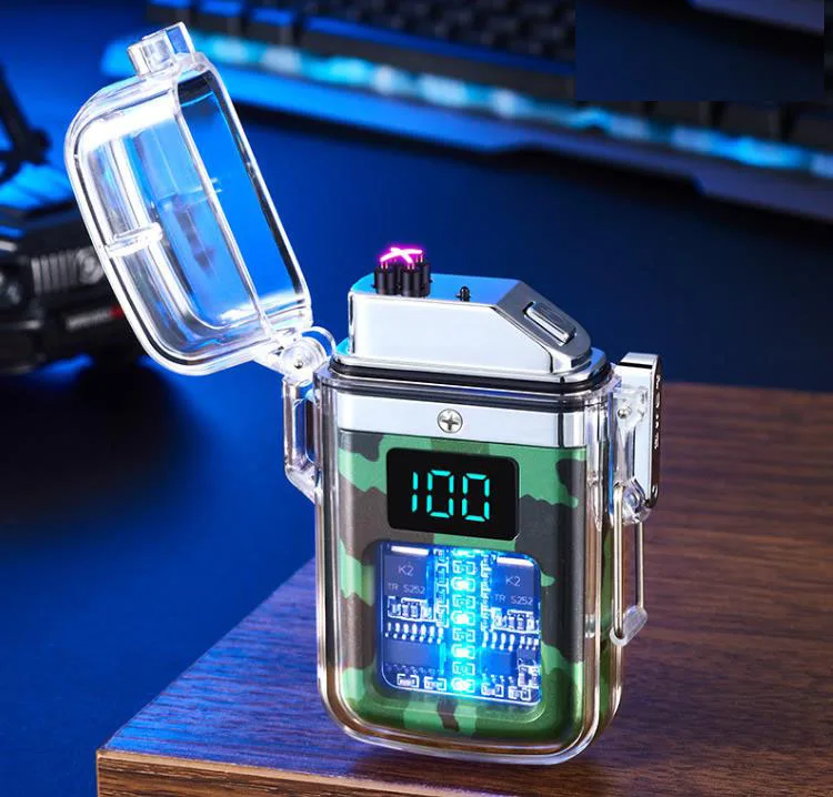 Waterproof Double Arc Lighter USB Rechargeable Windproof Lighter Outdoor Smoking Accessories