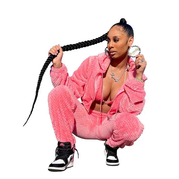 High quality women winter clothes plush Bra jacket high waist pants jogger sweatsuit sweatpants women sweat suit set