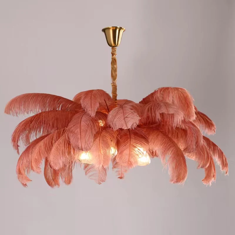 Feather Chandelier Aluminum Modern Nordic Ostrich Standing Led Fancy White Feather Chandelier