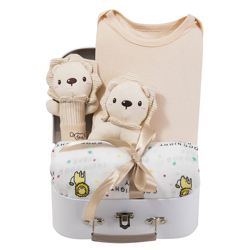 Fancy Newborn Gift Box Set Baby Romper Clothes with Muslin Blanket Cute Dolls