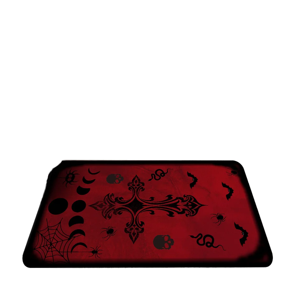 Modern Gothic Spider Web Halloween Decor Blood-Red Crystal Fleece Cross Coffin Doormat Hauntingly Soft Quick Dry Home Golf