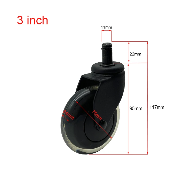 New Design Office Chair Wheel Transparent Polyurethane Wheels Swivel  Furniture Caster Wheels