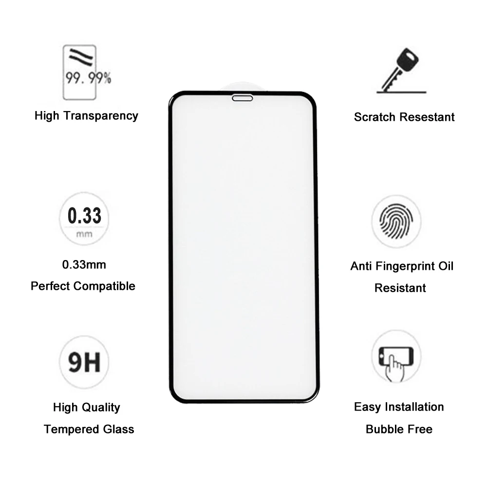 High Quality 9h 2.5D 0.33mm Full Curved Cover Mobile Phone Tempered Glass Screen Protector For Iphone 14 13 12 11 X 8