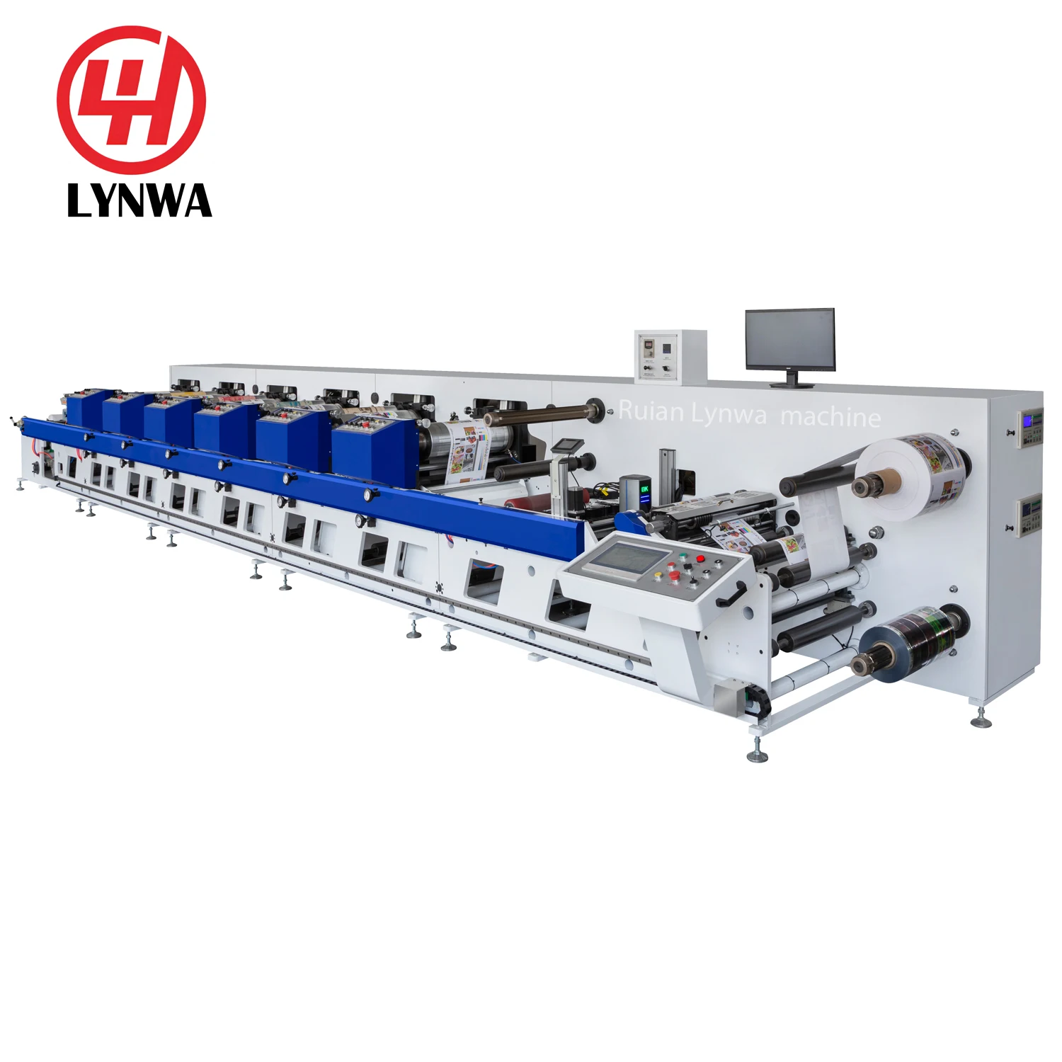 HJRYIN-450 7 Color 2 Servo Motor Paper Film Foil  Flexo Graphic Printer Cold Laminating Corona Treatment Printing Machine