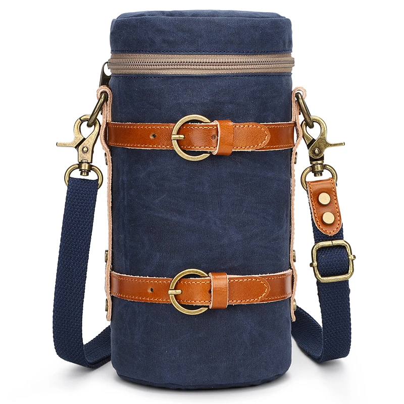 
Canvas leather waterproof small protector camera lens padded pouch barrel bag 