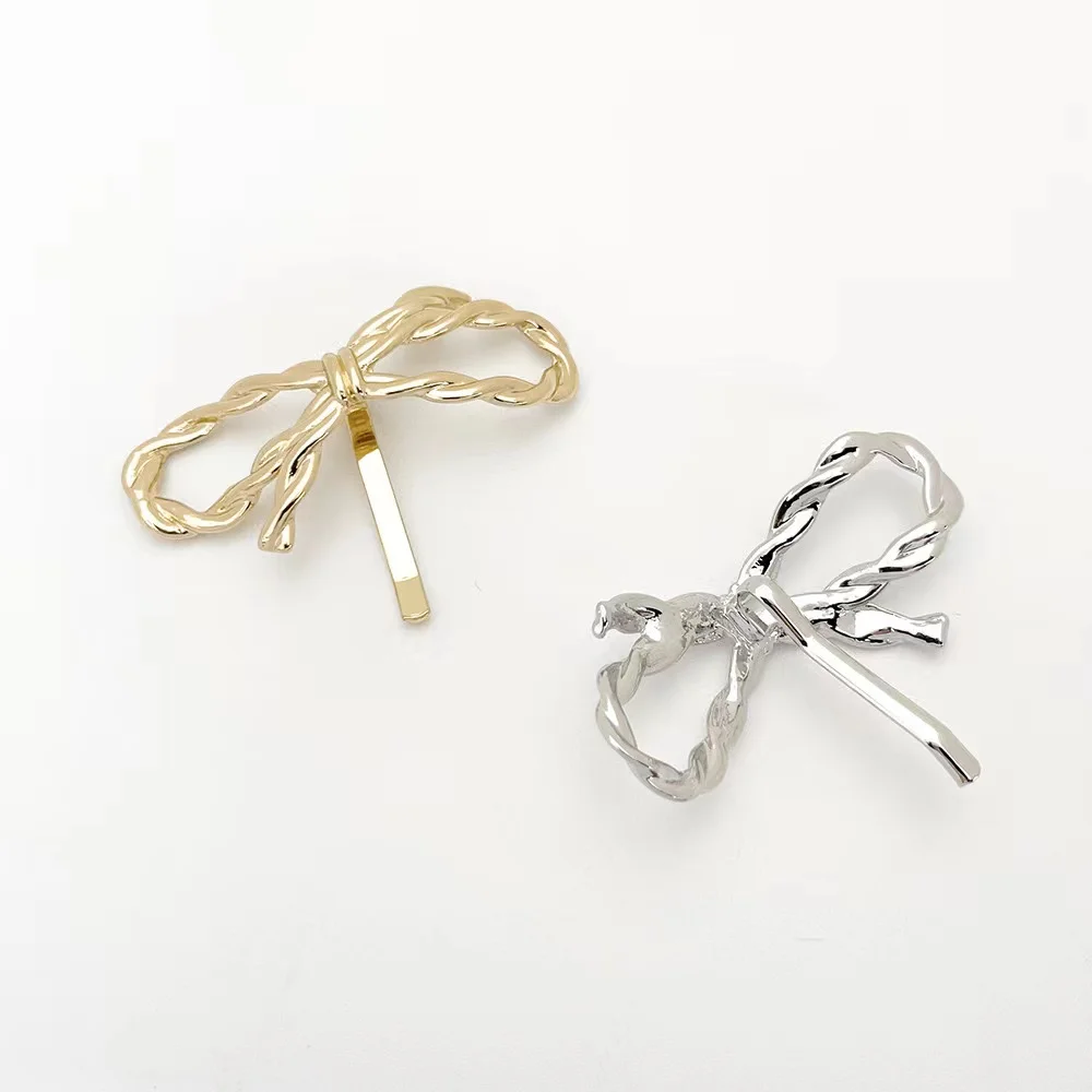 New Designs INS Silver /gold Fashion Alloy Metal Unique Bow Tie Hair Clasp Cool Girls Simple Unique Ponytail Hair Clips
