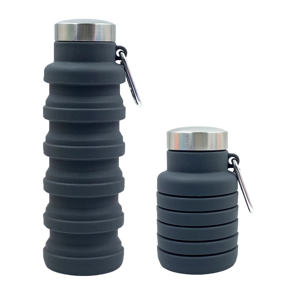 Wholesale Cheap Travel Camping Folding Silicone Water Bottle Foldable Accordion Silicone Folding Collapsible Water Bottle