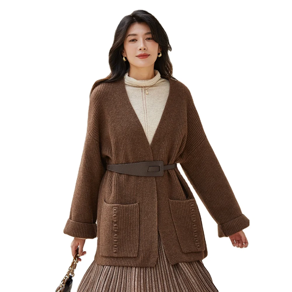 2023 Economical Custom Design Women Cashmere Wool High Quality Knitted Lady Cardigan Long Sleeve Sweater