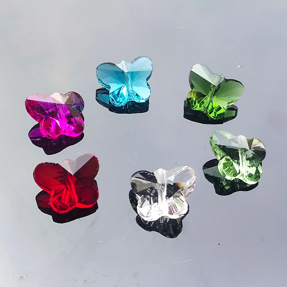 Hot Sale Rainbow Transparent Pink Butterfly Shaped Crystal Glass Beads For DIY Room Window Accessories