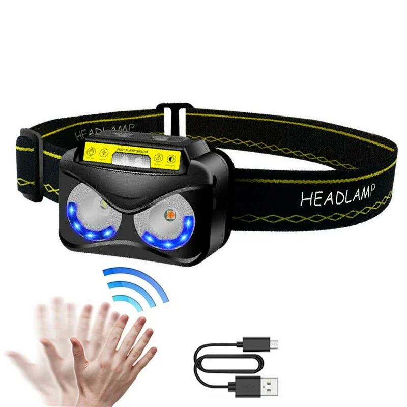 Светодиодные Налобные фонари XPG, умный Головной фонарь с УФ-датчиком и зарядкой через USB, оборудование для кемпинга, рыбалки, охоты, походов