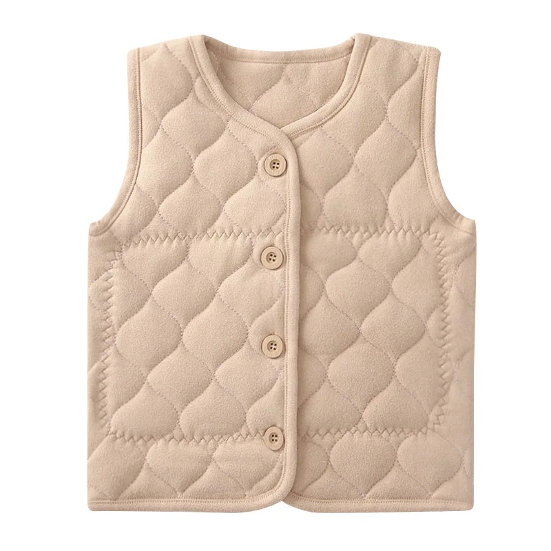 PP fall autumn winter infant baby girls sleeveless jacket toddler kids solid beige brown winter padded vest coat casual outfit