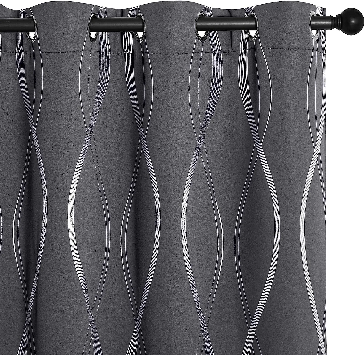 JA Blackout Curtains for Living Room, Noise Reducing Thermal Insulated Wave Line Foil Print Drapes for Patio Sliding Glass Door